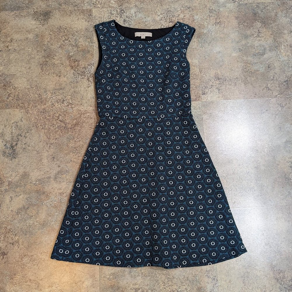 Loft green patterned tank midi dress